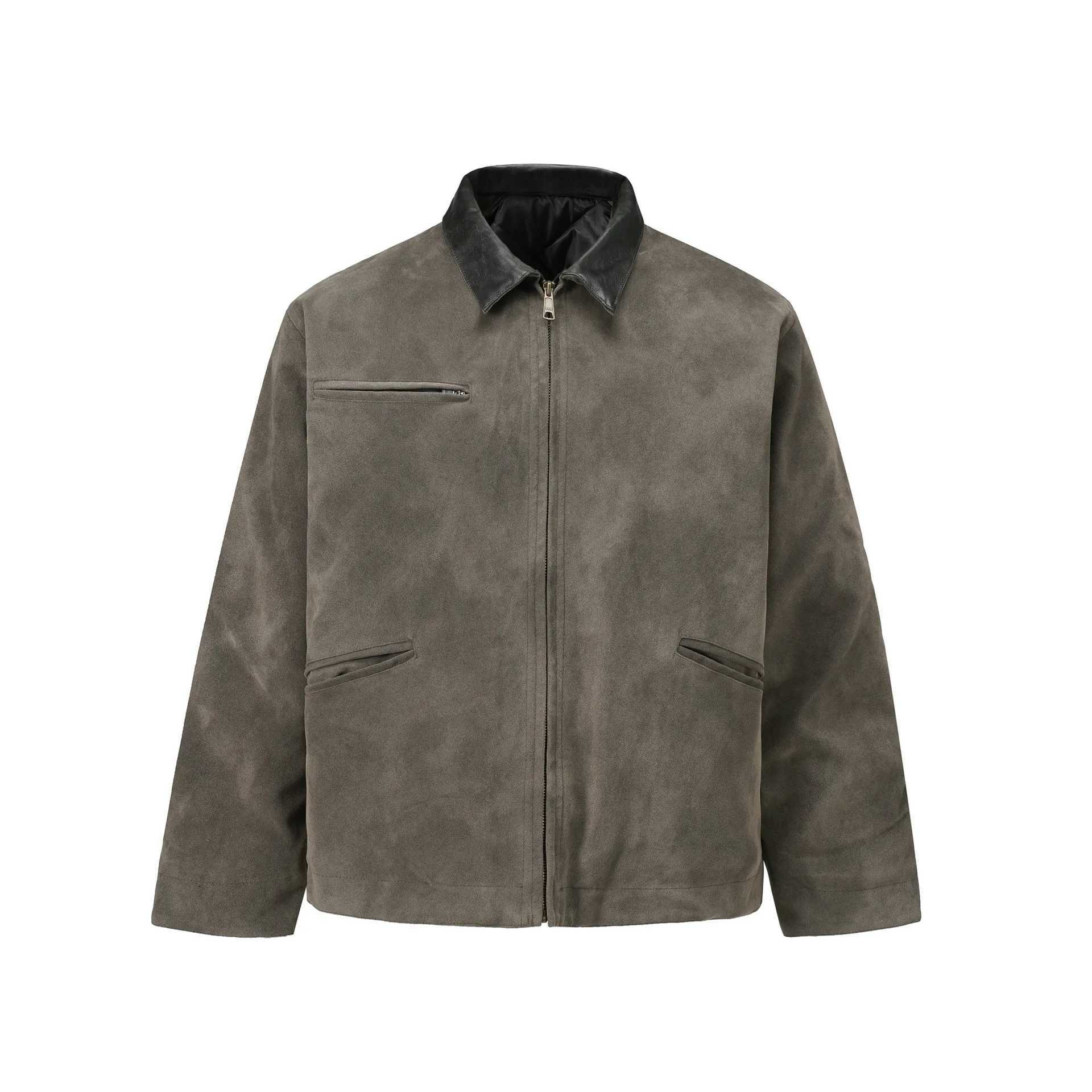 High Street Detroit Lapel Faux Deerskin Zipper Washed Jacket Top Padded Jacket Cotton Clothing for Men W250524