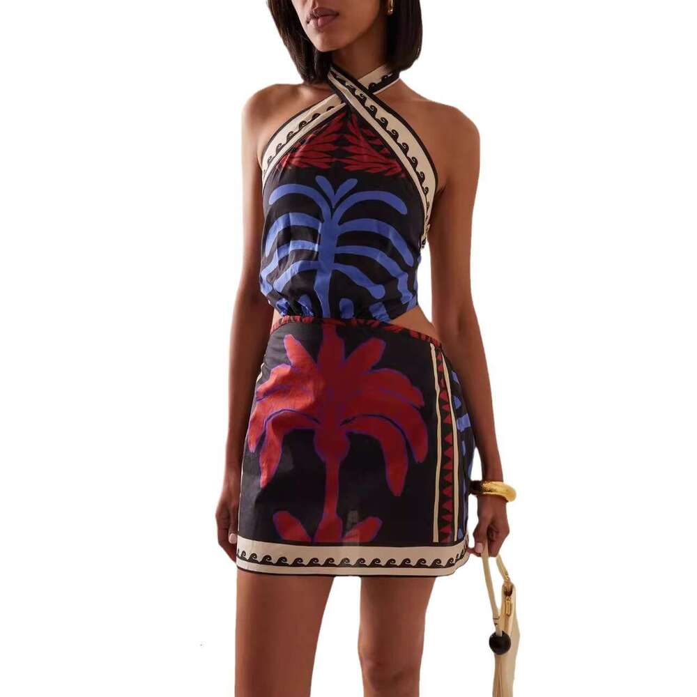 Maxi Dress New Summer Sexy Hanging Neck Positioning Printed Holiday Beach Short Skirt Dress Long Dress