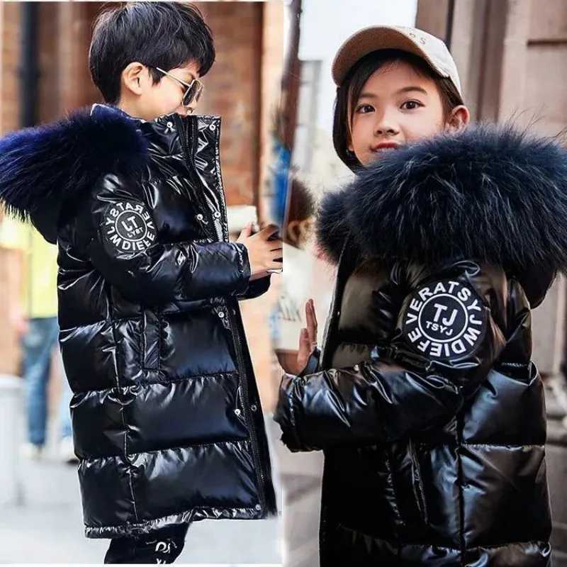 Winter Kids Warm Long Down Coats Girls Boys Thick Plus Velvet Jackets Teen Hooded Waterproof Parka Freezing Resistance Outerwear Z250524