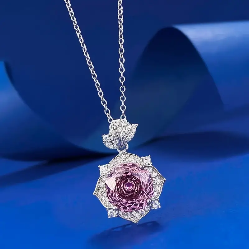 S925 sterling silver rose petal necklace 10mm rose purple red pendant personalized fashionable necklace pendant engagement birthday anniversary jewelr