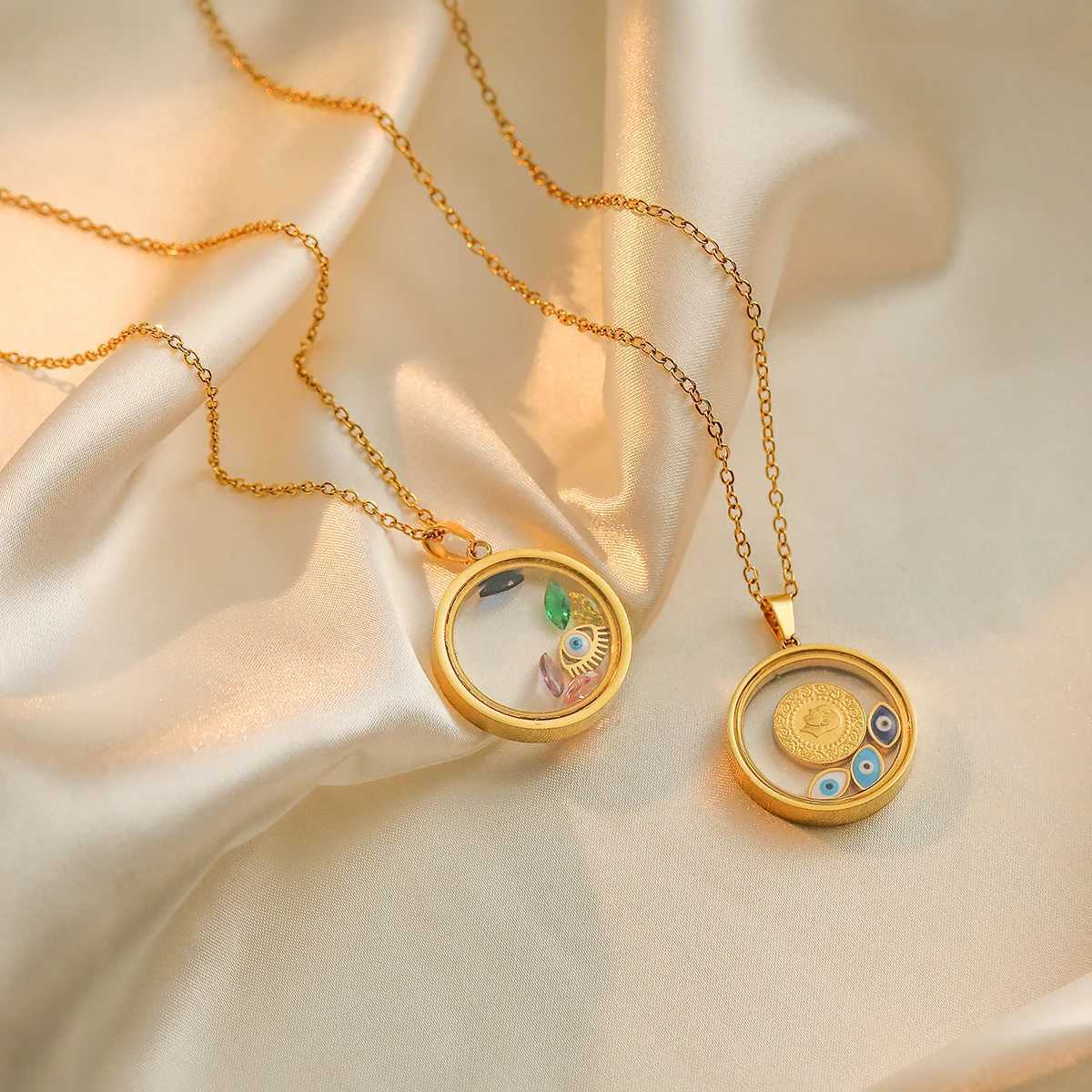 Official 2024 New Arrival Gold Color Stainl Steel Party Jewelry Lucky Evil Eye Pendant Necklaces For Women Birtay Gift XJ250524