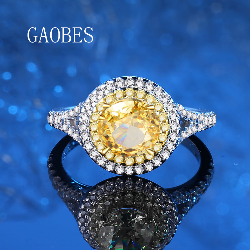 Luxury S925 Sterling Silver Ring with Oval Gemstone and Diamond Accents - Elegant High-Carbon Diamond Engagement Ring for Women
