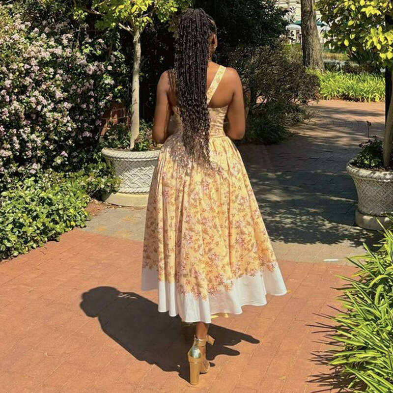 Maxi Dress Women S Autumn New Fresh And Sweet Printed Waist Collection Long Dress Floral Dress