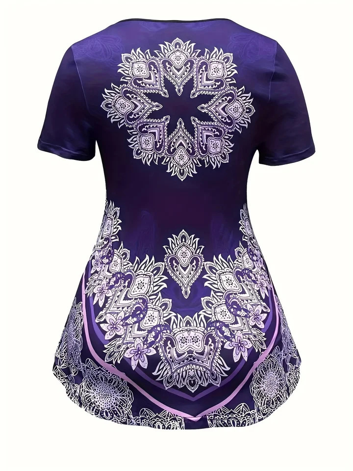 Plus Size Summer Leisure Lady Flower Print TwoPiece Large Round Neck Short Sleeve Jacket Tight Cropped Trouser Suit 250513Z