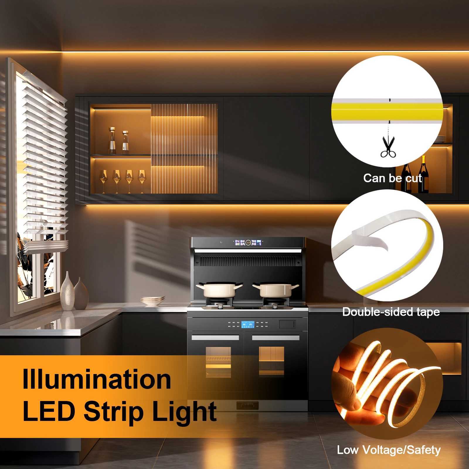 5V USB LED COB Light Strip Touch Dimmer Flexible Diode Tape 5mm 320Leds/m Linear Ribbon Indoor Lighting DIY TV Mirror Backlight W250524
