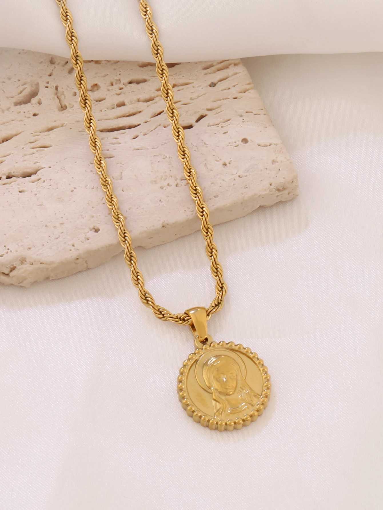 1pcs Stainl Steel Virgin Mary Madonna Godd Charms Religious Pendant Necklace For Women Chain Necklaces Jewelry XJ250524