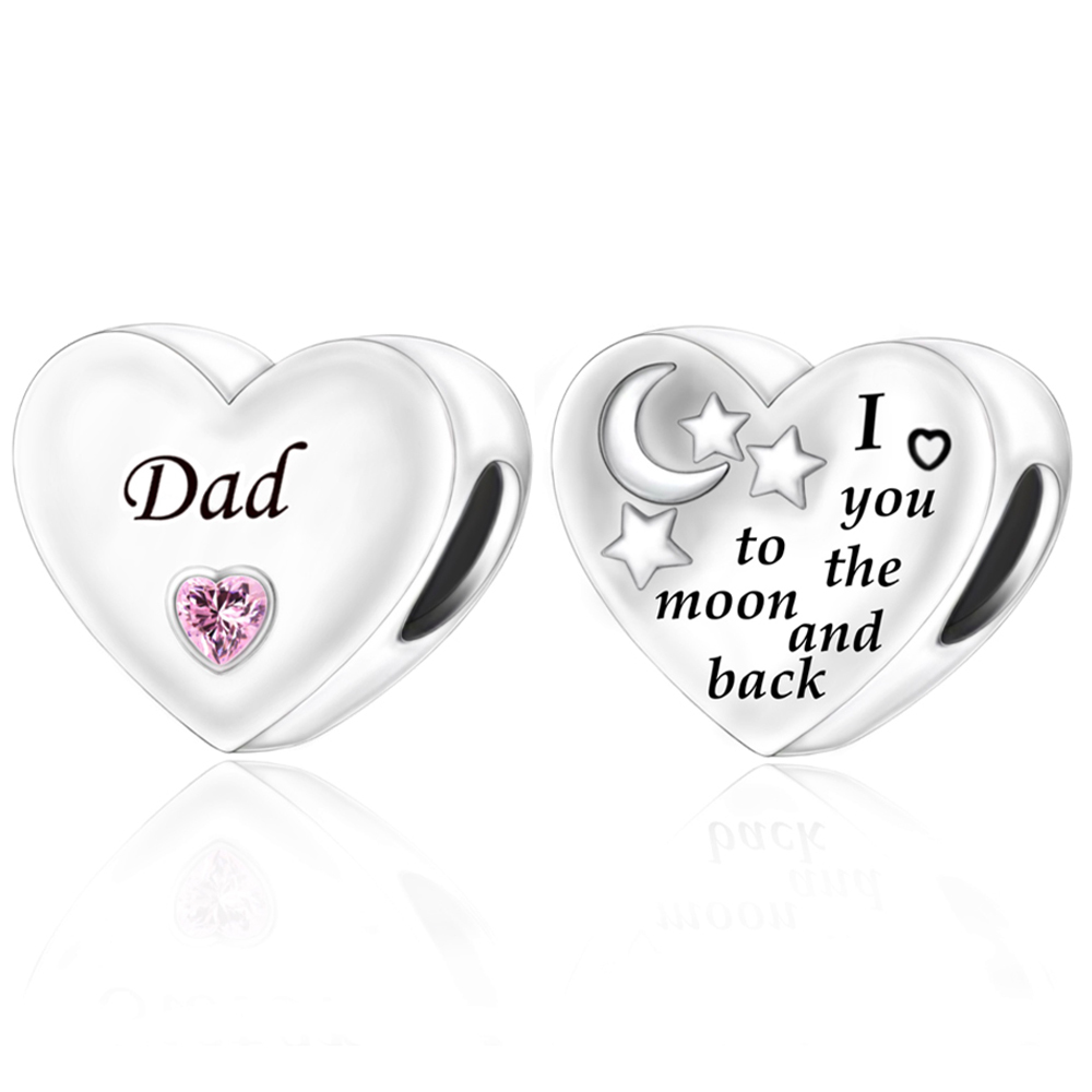 FewDook 2025 New Original Family Heart Grandma Daughter Son I Love You To The Moon & Back Charm Beads Fit Pan Charms Bracelet Fine Jewelry Designer fo