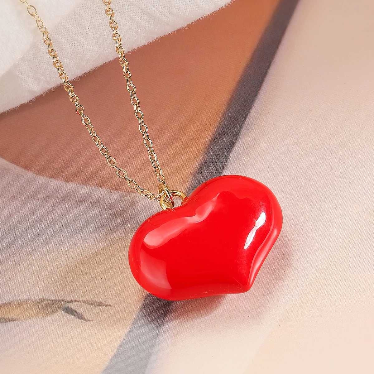 NEWBUY 2025 New Arrival Red Oil Dripping 4 Style Heart Pendant Necklaces For Women Daily Accories XJ250524