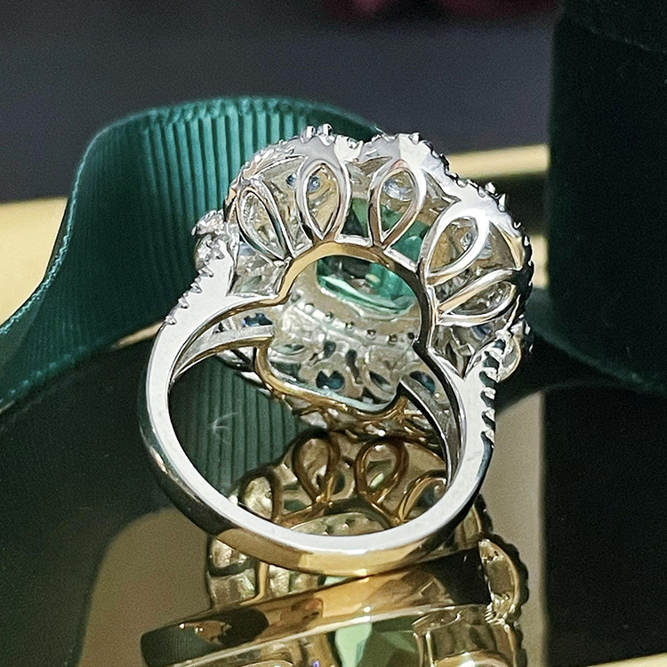 S925 sterling silver 8*10 high carbon diamond green tourmaline best girl girlfriend's garden ring European luxurious and high-end live sales best