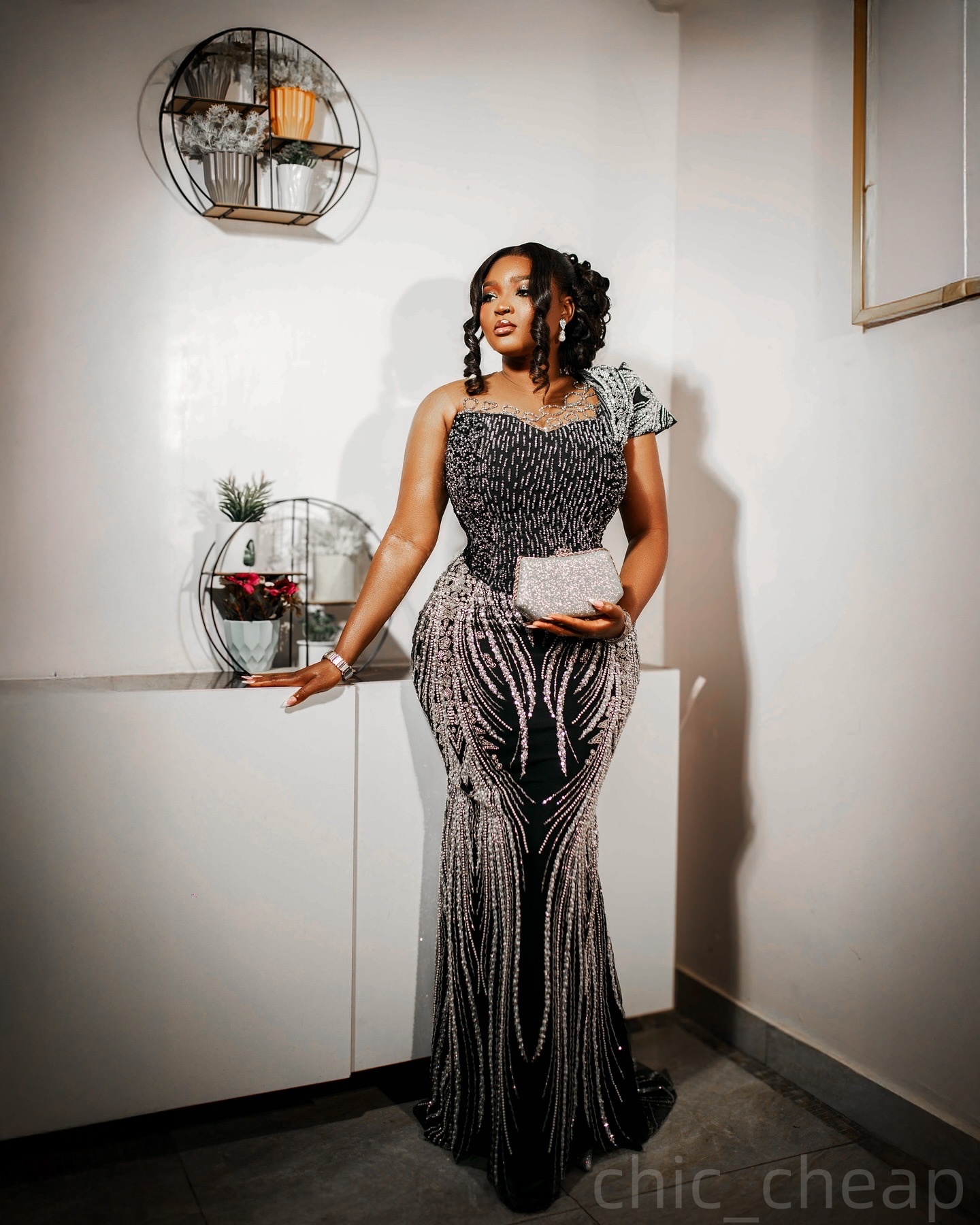 Black Mermaid Prom Dresses 2025 Beaded Sequined Sheer Neck Sparkly Evening Formal Party Second Birthday Engagement Gowns Plus Size Dress For Special O