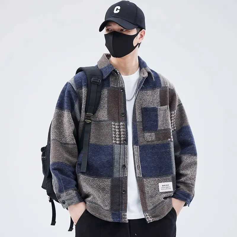 2025 New Shirt Lapel Jacket Men Loose Color Block Jacket Spring Top W250524