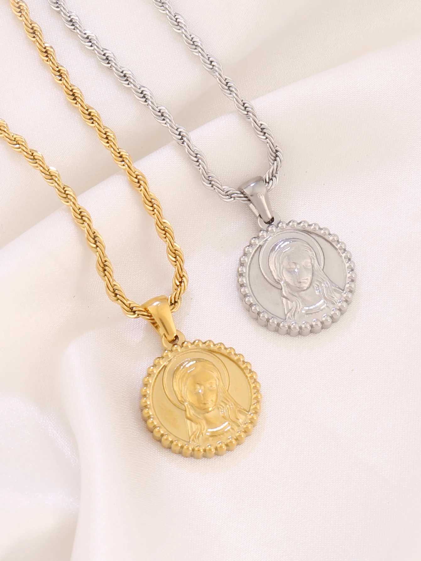 1pcs Stainl Steel Virgin Mary Madonna Godd Charms Religious Pendant Necklace For Women Chain Necklaces Jewelry XJ250524