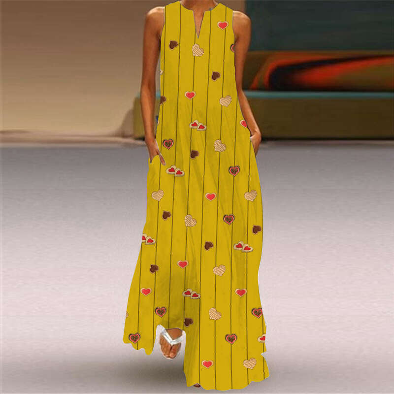 Maxi Dress New Summer Sleeveless Long With V Neck Printed Emerald Flower Dress For Women S Clothing Floral Dress