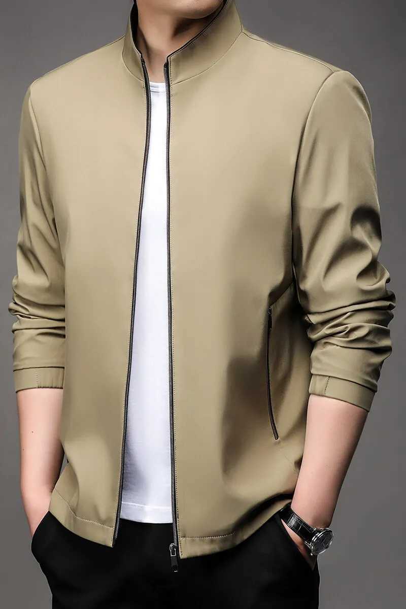 New Spring and autumn mens business casual jacket high-quality middle-aged men stand collar anti-wrinkle wear slim coat 4XL W250524