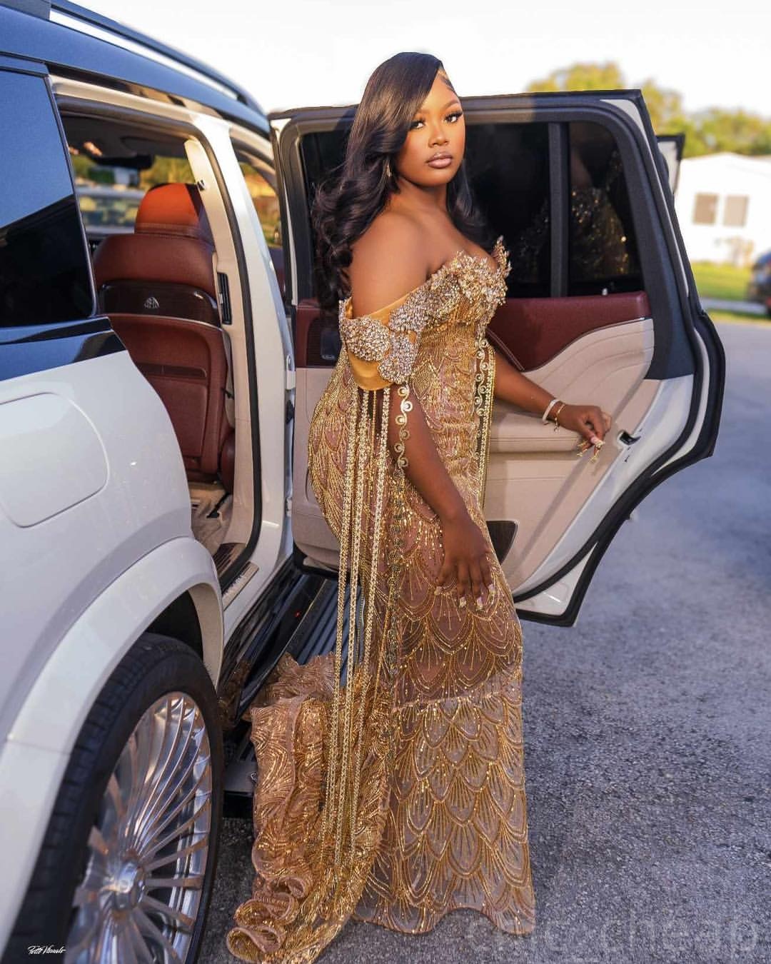Gold Mermaid Prom Dresses 2025 Illusion Floral Crystals Tassels Evening Formal Party Second Birthday Engagement Gowns Plus Size Dress For Special Occa