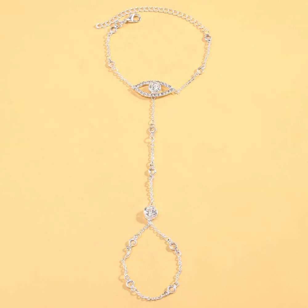 Stonefans Fashion Evil Eye Bracelet Rhinestone Hand Jewelry for Women 2024 Halloween Finger Bracelet Ring Accessories Gift XJ250524