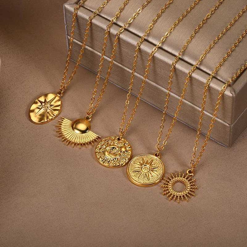 Fashion Stainl Steel Geometric Necklace for Women Gold Color Sun Ray Pendant Necklace Bohemian Jewelry Gift XJ250524