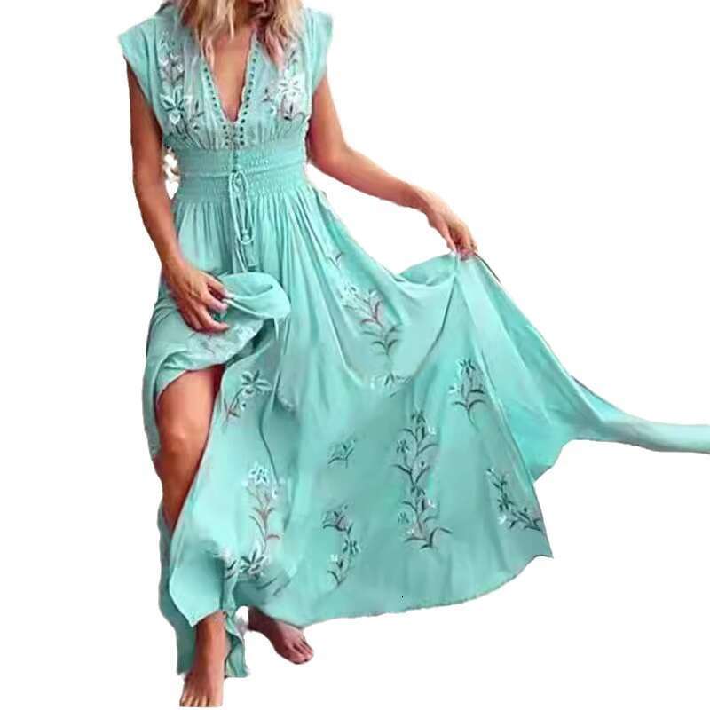Maxi Dress New Summer Women S V Neck French Beach Bohemian Printed Dress Long Dress