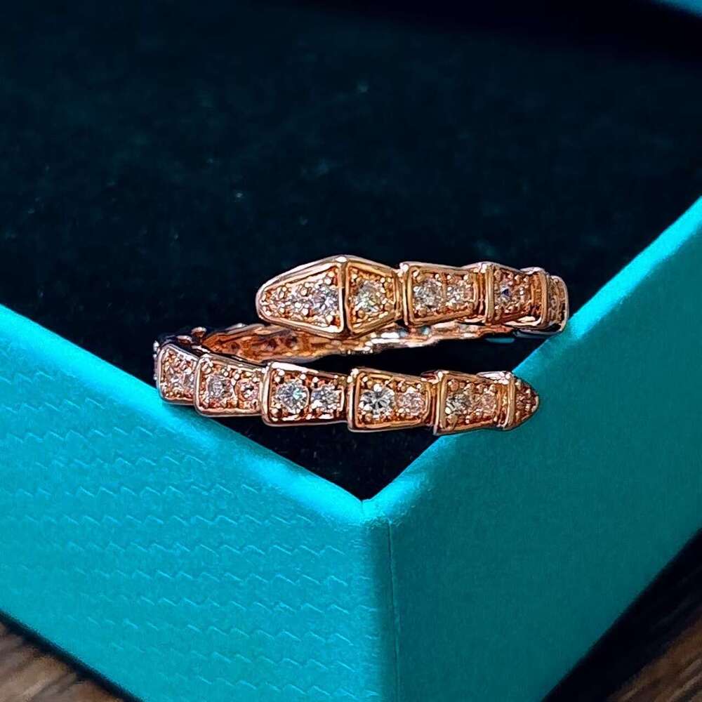 TikTok Jewelry Full Diamond Snake-Shaped Light Luxury Fashion Versatile Snake Bone Open Internet Celebrity Same Style Ring Band