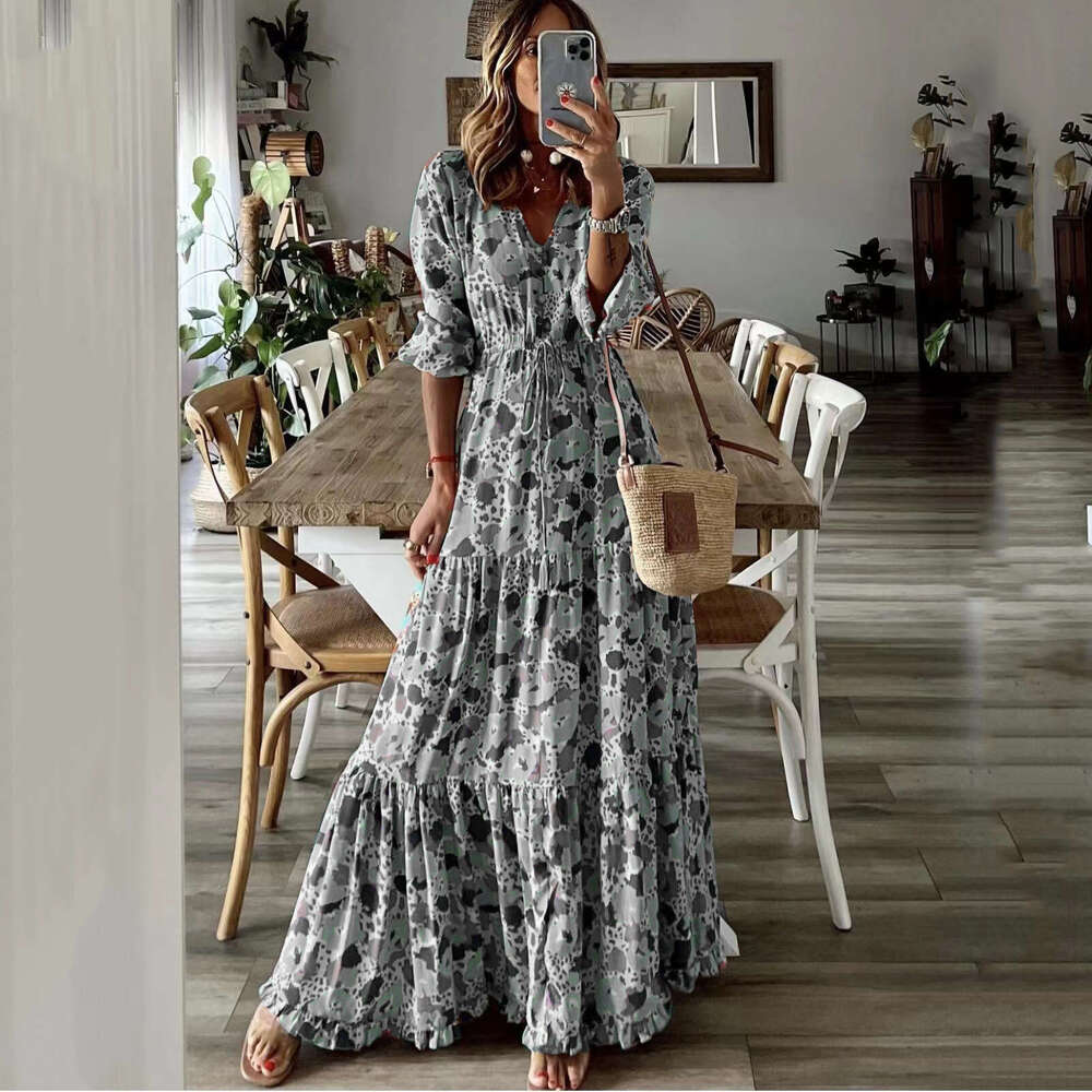 Maxi Dress TEMU Summer New Women S Elegant Vacation V Neck Printed Large Swing Long Dress Floral Dress