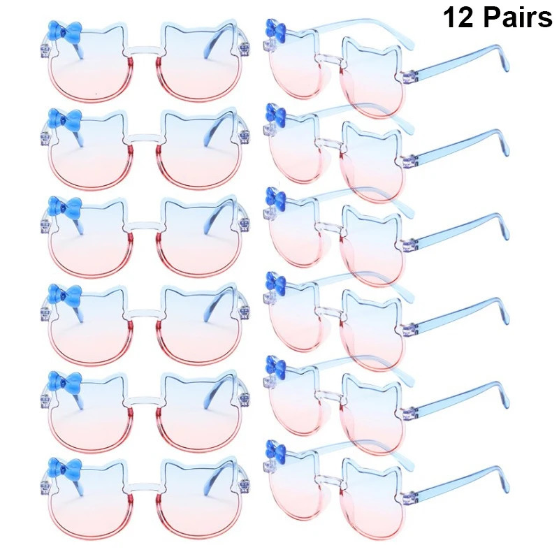 12 Pairs Cute Kitten Shaped Sunglasses for Children Fashion Multi-color Kids Decor Shades Stylish Sun Glasses for Girls 250522