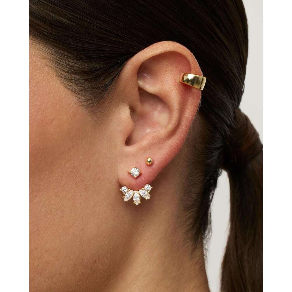 Gold plated sterling sier earrings cubic zirconia ear for women | Front and rear earring jacket