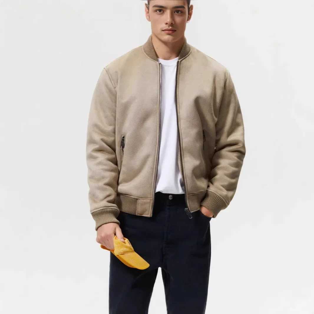 Mens Stand-up Collar Suede Double-sided Jacket W250524