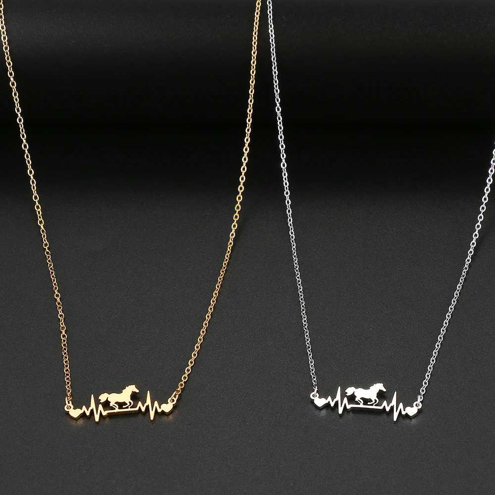 Stainless Steel Necklaces Cute Cardiogram Horse Chain Pendant Collar Fashion Charm Necklace For Women Jewelry Party Best Gifts XJ250524