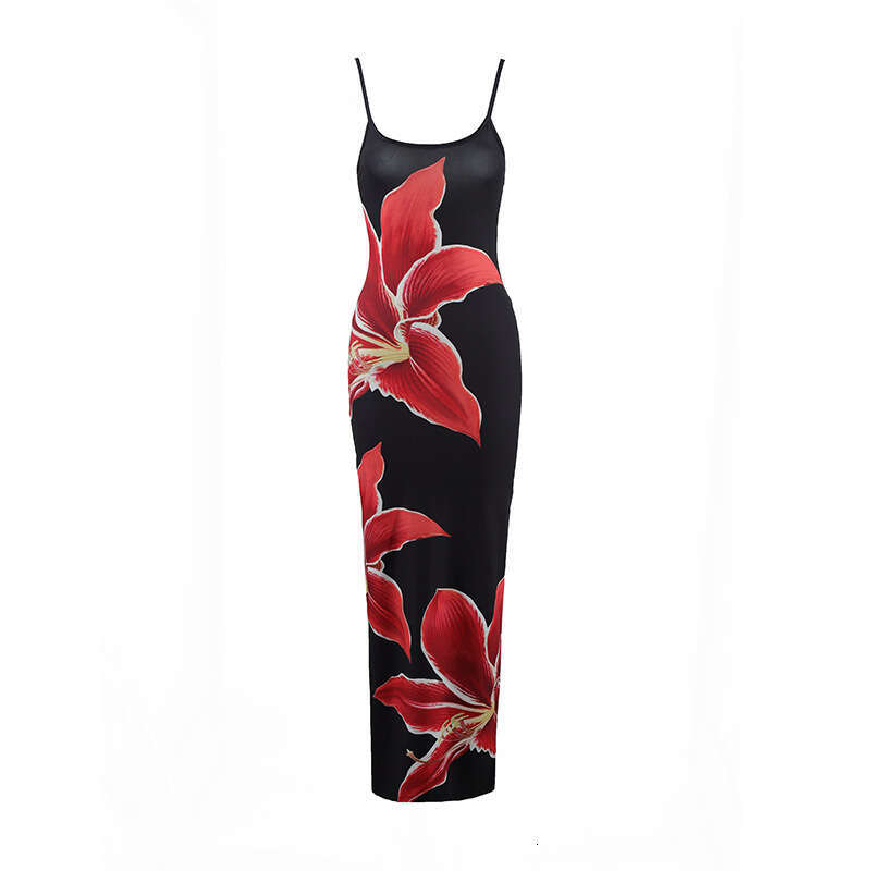 Maxi Dress Feng Summer Women S New Sexy Hanging Strap Flower Print Slim Fit Long Dress Floral Dress