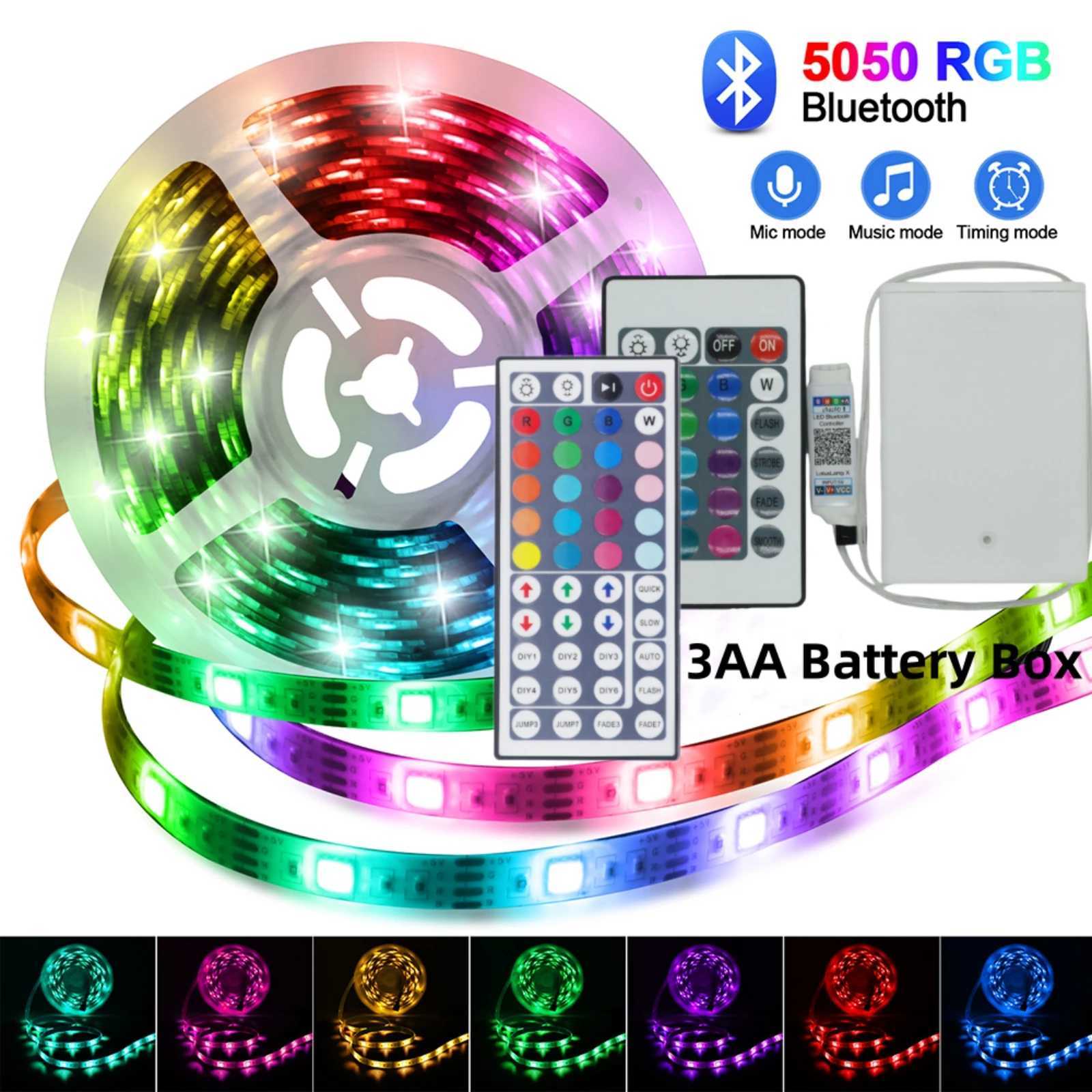 3AA Battery Power 5V RGB Led Strip Light 5050 SMD 30LEDs/M Flexible Ribbon Tape Backlight With Remote Control 1led Cuttable W250524