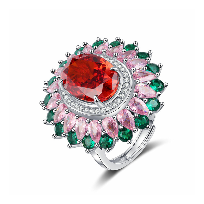 Chic Ladies' Accessory Stylishly Designed 925 SS Ring Incorporating Resplendent Synthetic Rubies of Six Carets Alongside Lustrous Pearl Shapes