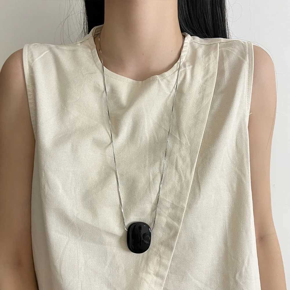 New Niche Square Tiger Eye Stone Long Obsidian Pendant Necklace for Womens Versatile Jewelry Accories XJ250524