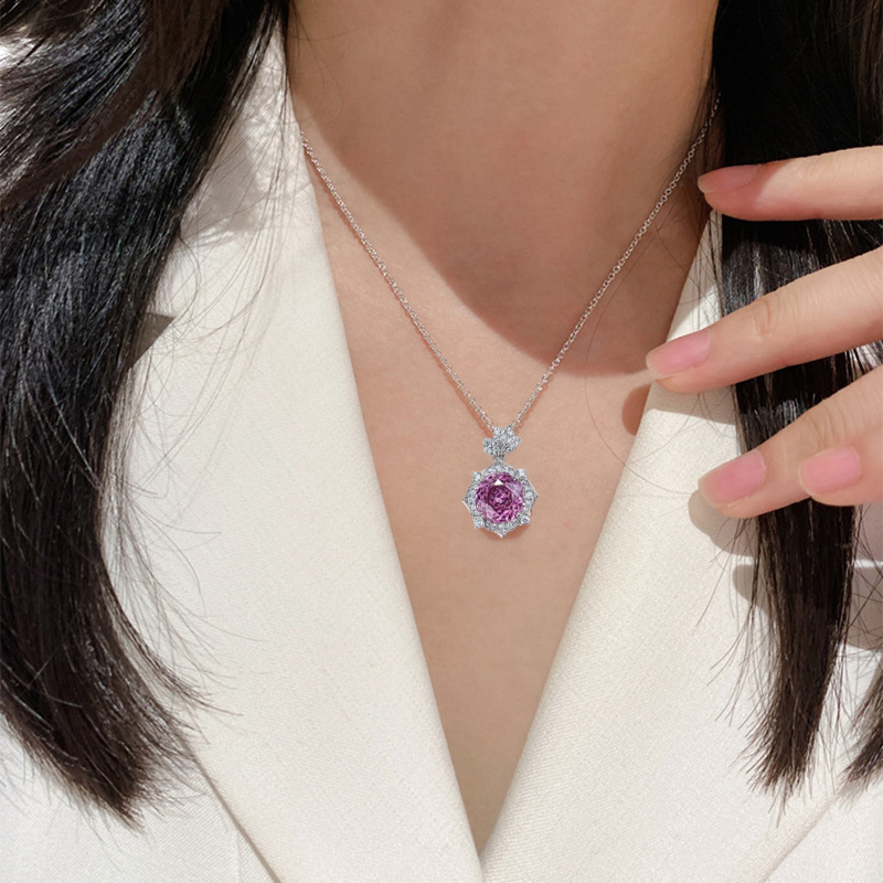 S925 sterling silver rose petal necklace 10mm rose purple red pendant personalized fashionable necklace pendant engagement birthday anniversary jewelr