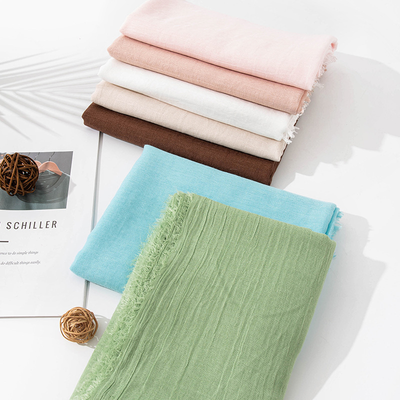 K810 Spring and summer scarf imitation cotton and linen pure color simple sunscreen shawl female high-grade long silk scarf travel headscarf wholesale