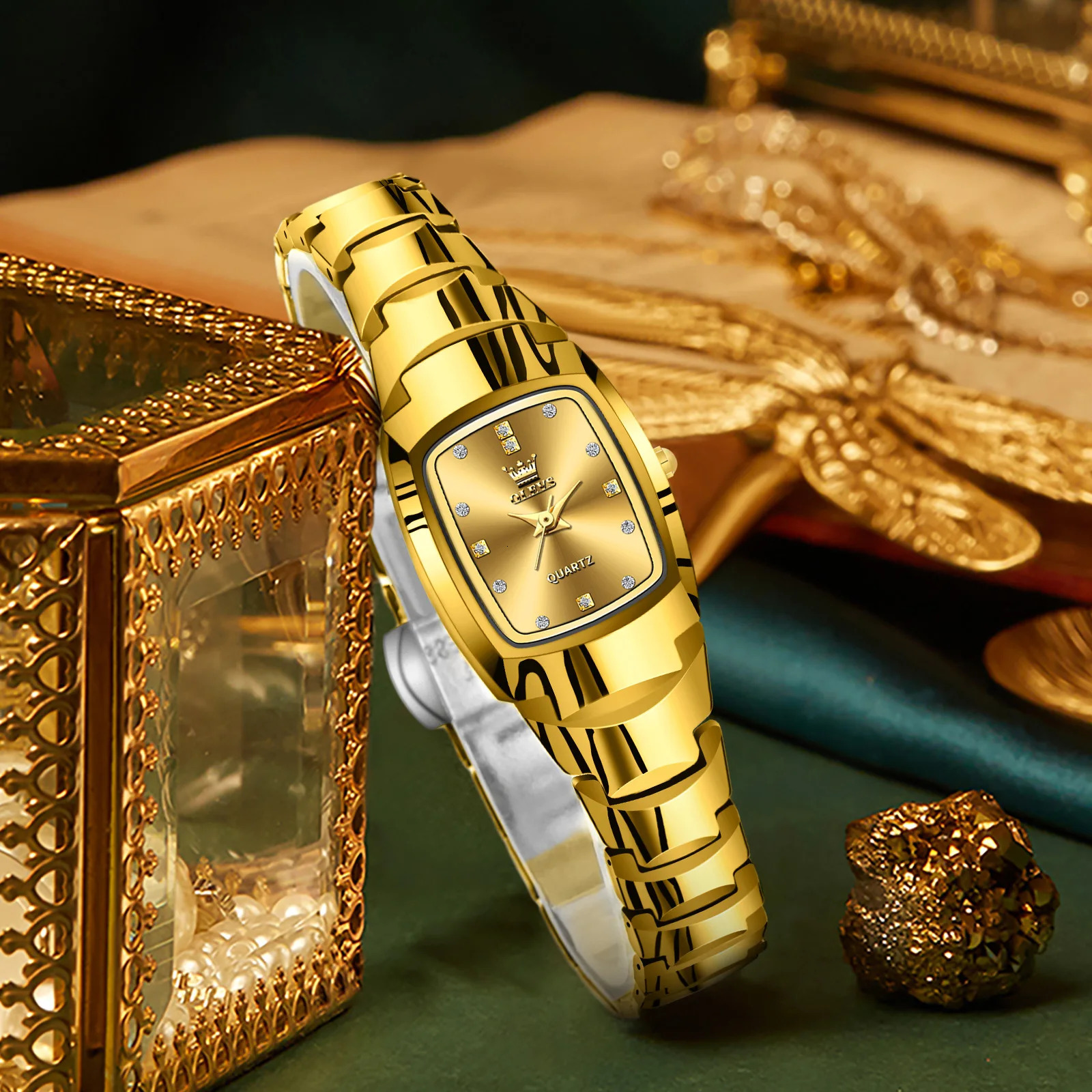 OLEVS Ladies Waterproof Watch Gold Stainless Steel Women Watches Creative Fashion Original Elegant Quartz Wristwatch Gift 250603