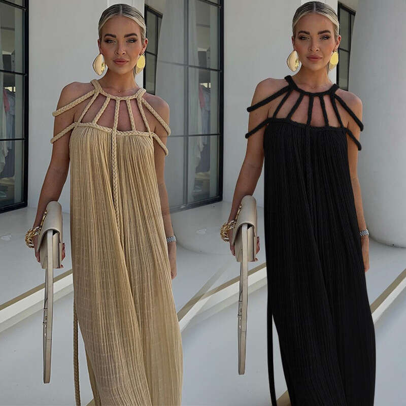 Maxi Dress Beach Summer Temperament Fashionable Sexy Suspender Beach Dress Tied Rope Bikini Cover Long Dress