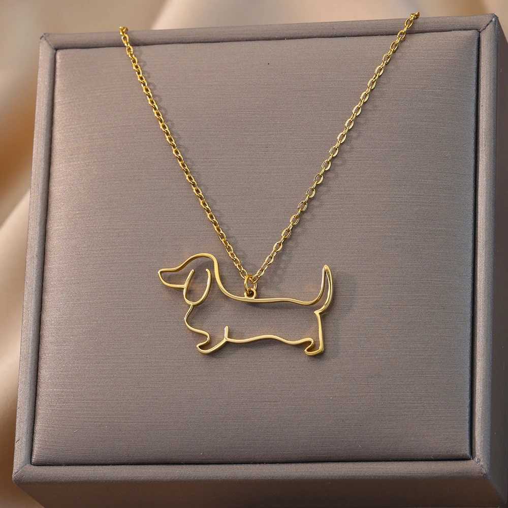 Stainl Steel Dog Necklaces For Women Men Gold Color Pet Animal Pendant Necklace Jewelry Male Female Fashion Neck Chain Gift XJ250524