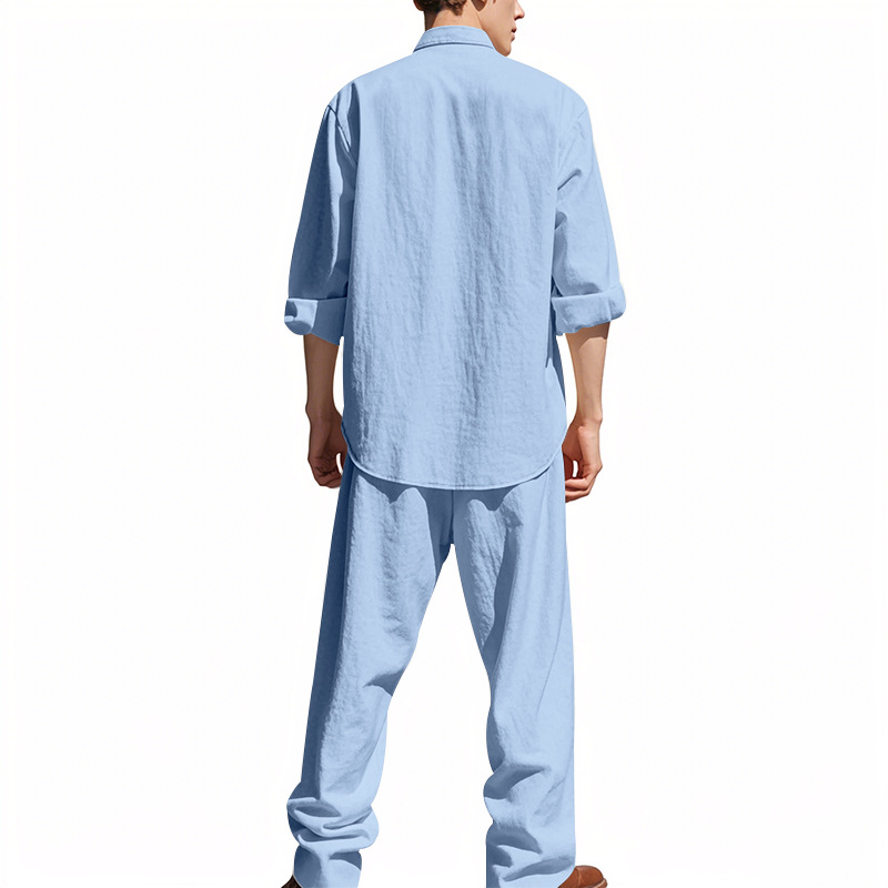 Fashion Solid Two Piece Suits Men Long-sleeve Tops Long Pants Outfits Men Spring Autumn Casual Simplicity Sets Streetwear