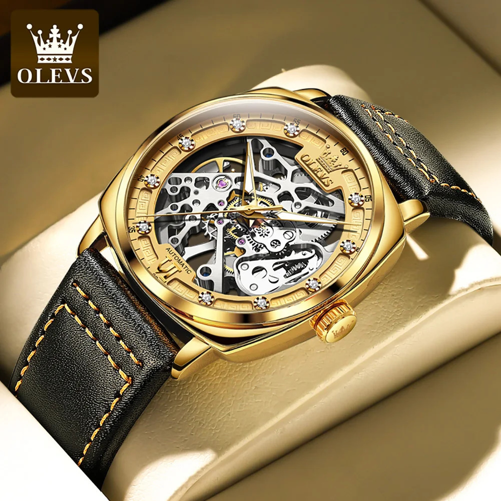 OLEVS 6651 Top Men Watches Fashion Dress Automatic Mechanical Wristwatch Wateproof Luminous Hollow Flywheel Watch for man 250603