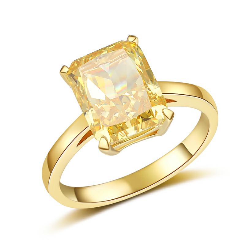 Princess Cut Yellow Diamond Ring with High Carbon Diamond, Ice-Flower Cut, S925 Sterling Silver, Fashion Engagement Ring