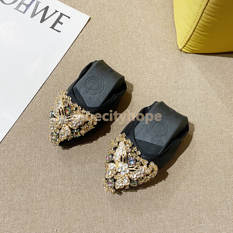 2025 designer ballet flats heels glisten loafers rhinestone beaded butterfly design pointed toe shoes summer comfort daily fashion luxury women single