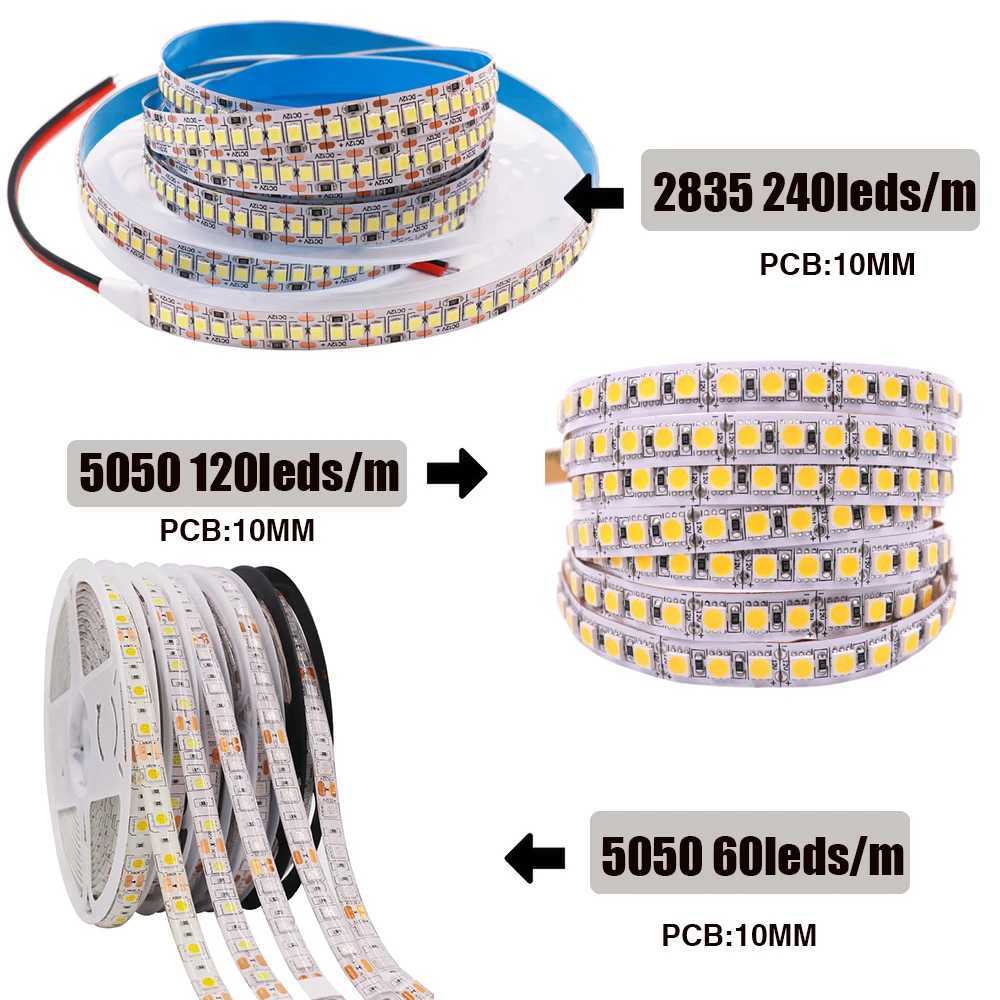 DC12V LED Strip 5050 5054 2835 240LEDs/m High Bright Flexible LED Rope Ribbon Tape Light Lamp Warm White / Cold White 5m W250524
