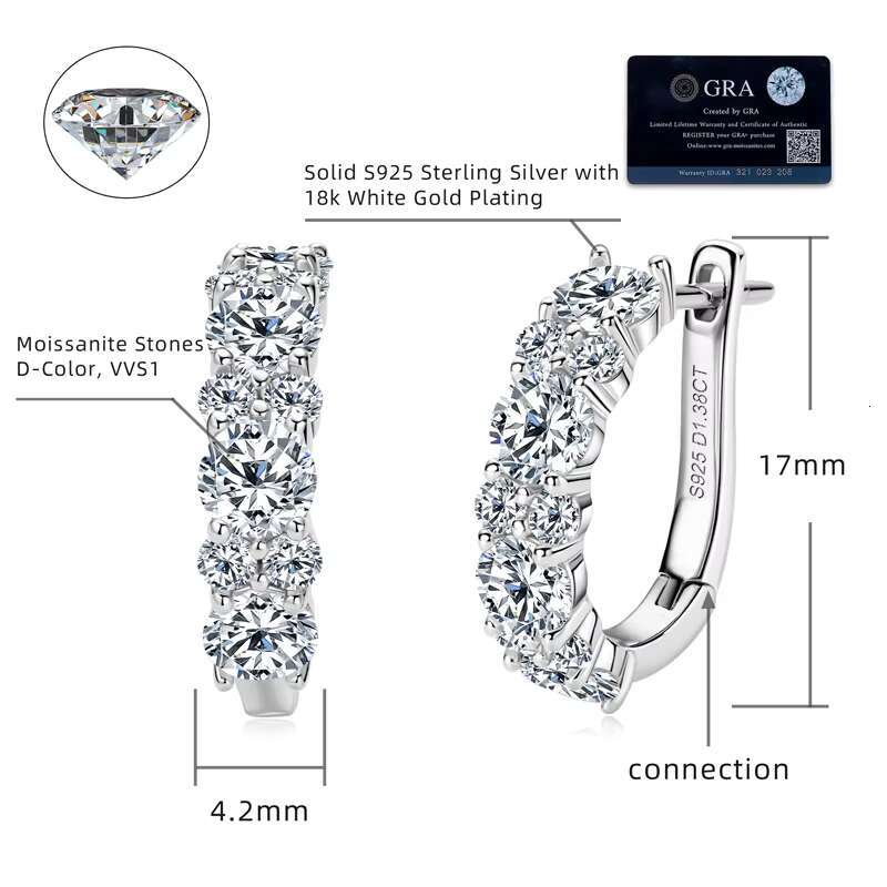 2.76ct D Color VVS1 Clarity Brilliant Round Cut Moissanite Lab Grown Diamond Earrings 925 Sterling Silver Earrings for Women