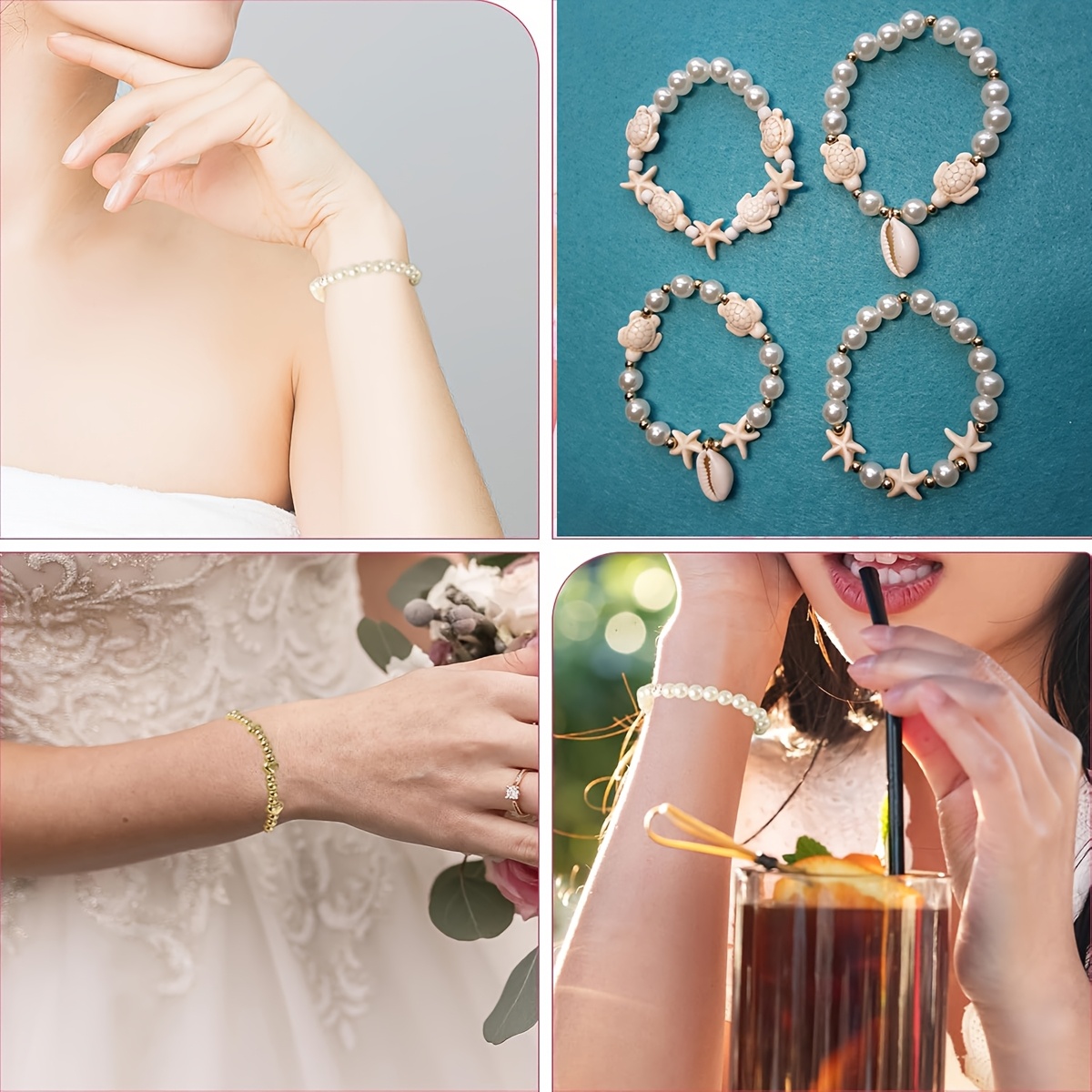 Moonlitwandering Beach Jewelry Bracelet Set - Ocean Collection Featuring Seashell, Sea Turtle, Alphabet & Heart Charms