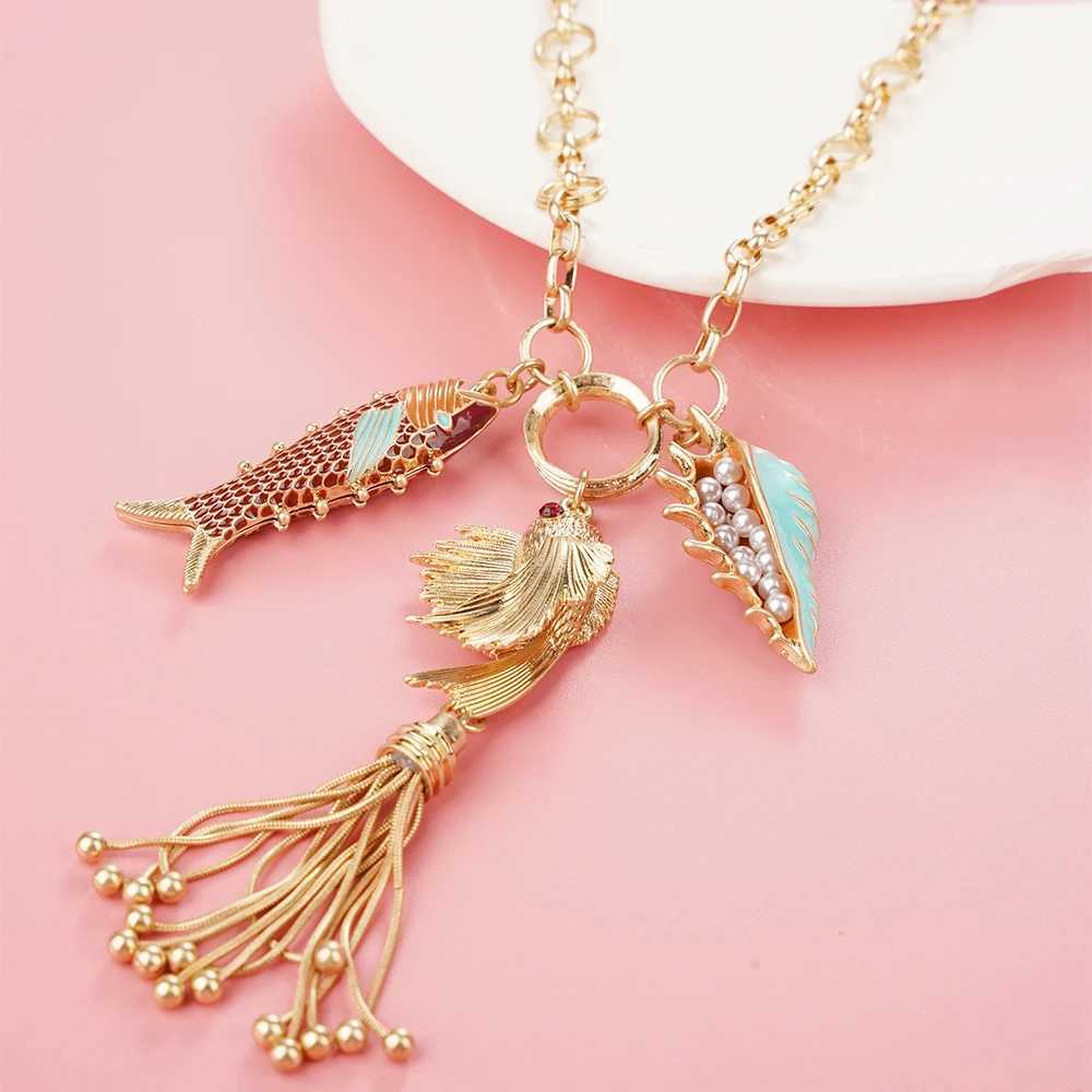 Marine Fish fashion Choker Necklace Layer Girls Women Ladies Boho Pink Pendant Jewelry Geometric Mermaid Accories XJ250524