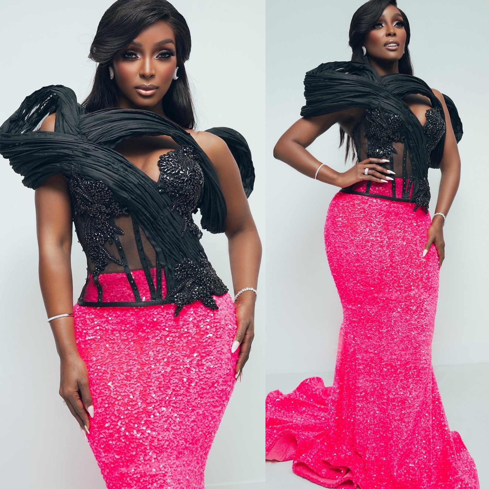 Hot Pink Mermaid Prom Dresses 2025 Crystals Stylish Sequined Evening Formal Party Second Birthday Engagement Gowns Plus Size Dress For Special Occasio