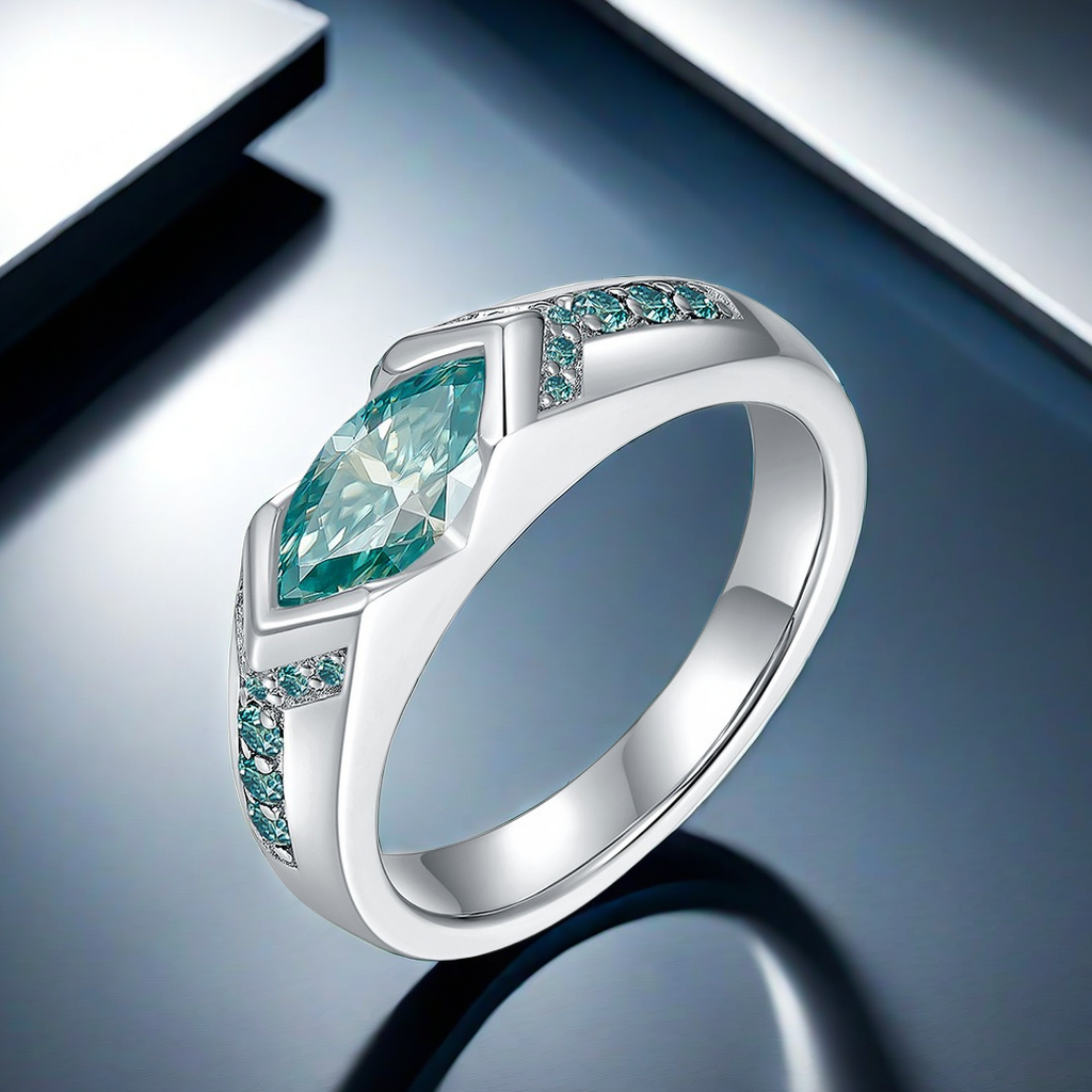 Horus 5*10mm marquise 1CT blue-green moissanite luxury, personalized fashionable best-selling horse eye ring, engagement, wedding anniversary, birthda