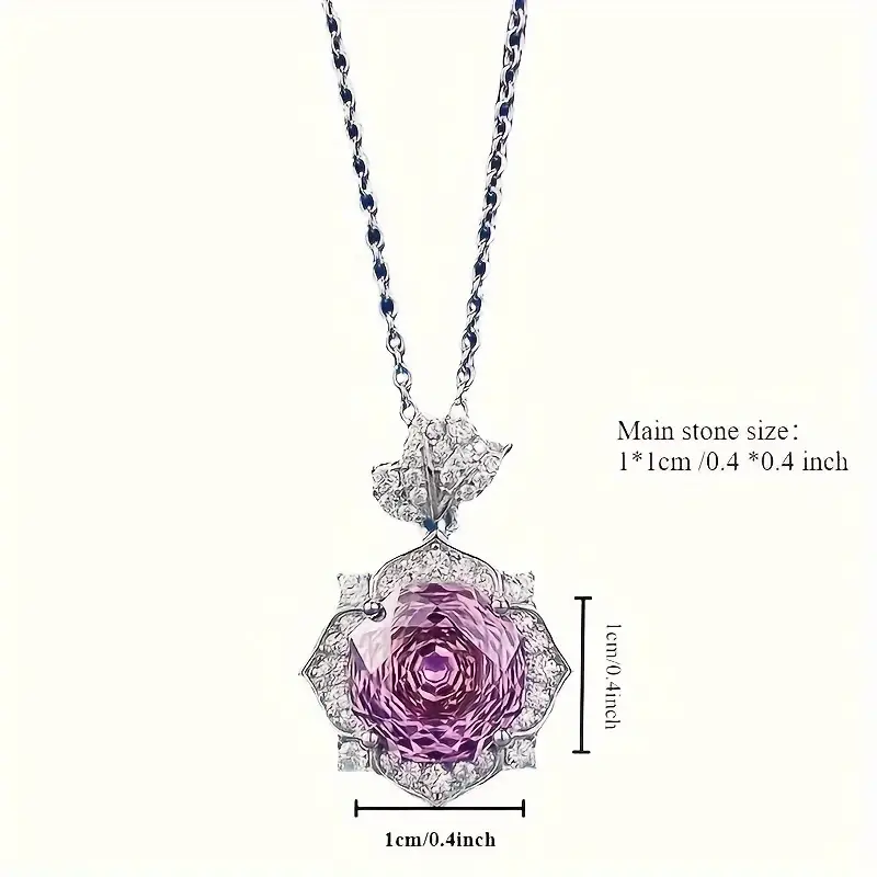 S925 sterling silver rose petal necklace 10mm rose purple red pendant personalized fashionable necklace pendant engagement birthday anniversary jewelr