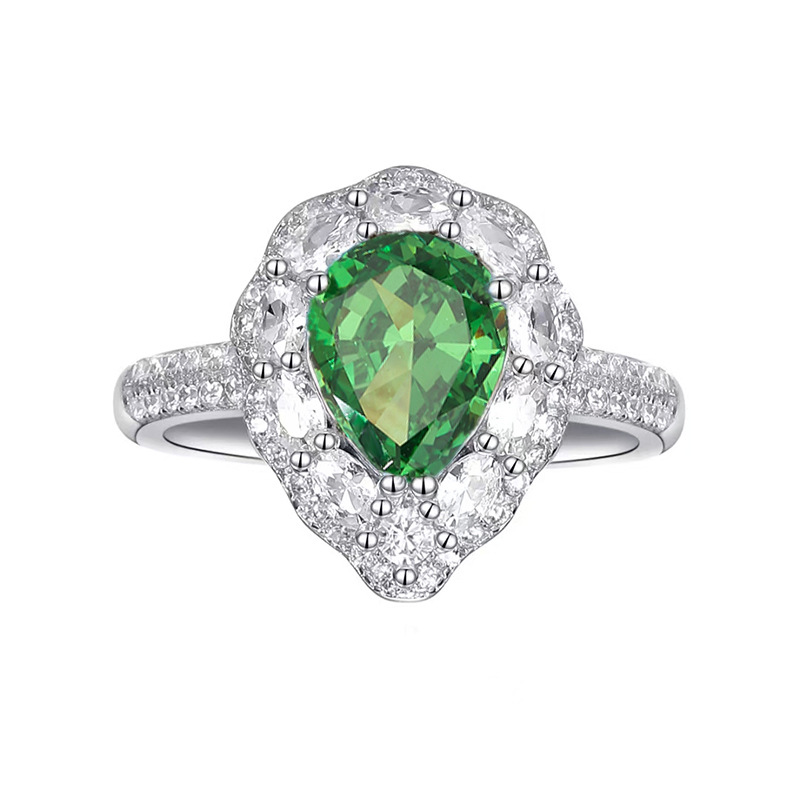 Luxury Pear-Shaped Gemstone Halo Ring with Diamonds, Available in Ruby, Emerald, Yellow Zirconia for Engagement or Special Occasions