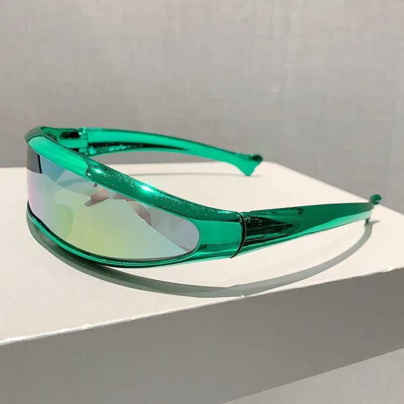 Futuristic One-piece Mirror Personalized Electroplated Sunglasses Women Men 2025 Y2K Steampunk Goggles Rave Party Glasses UV400 M250524